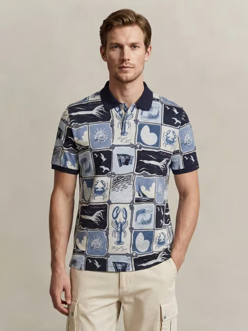 Gant miesten pikeepaita K Printed SS Polo, sininen kuosi