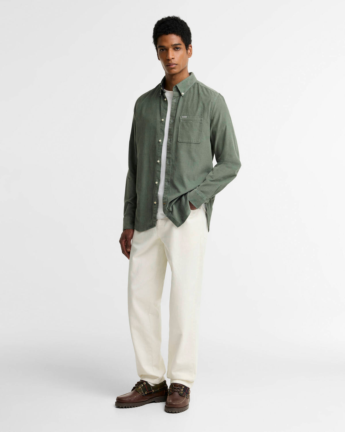 Barbour miesten kauluspaita Ramsey Tailored Cord Shirt, vedenvihreä