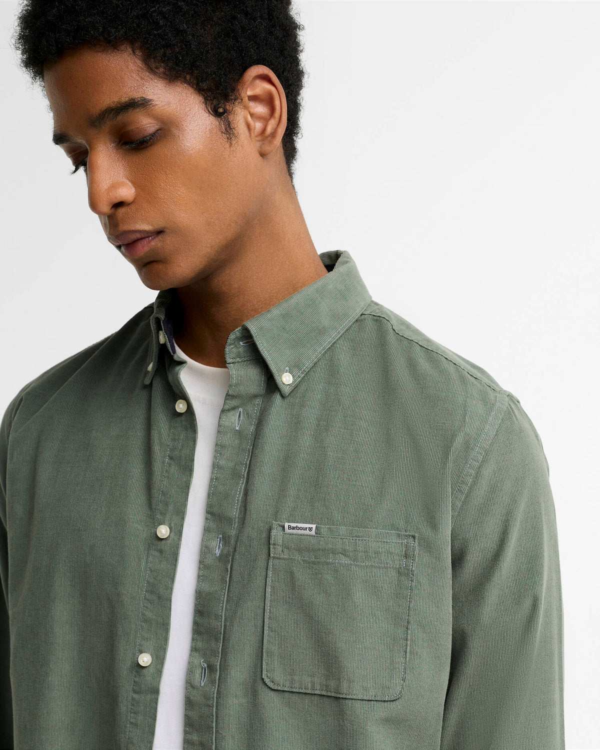Barbour miesten kauluspaita Ramsey Tailored Cord Shirt, vedenvihreä