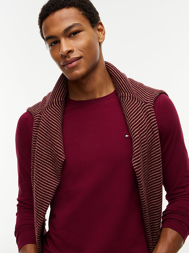 Tommy Hilfiger miesten pitkähihainen paita Stretch Slim Fit Long Sleeve Tee, viininpunainen