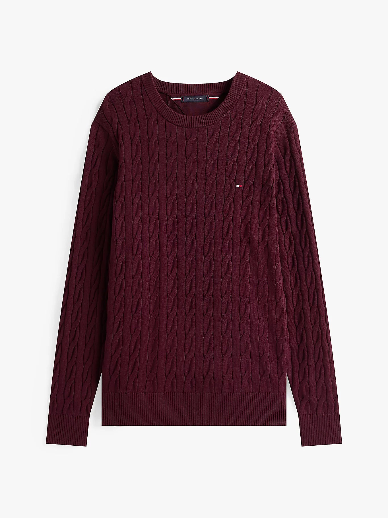 Tommy Hilfiger miesten neulepaita Classic Cotton Cable Crew Neck, viininpunainen