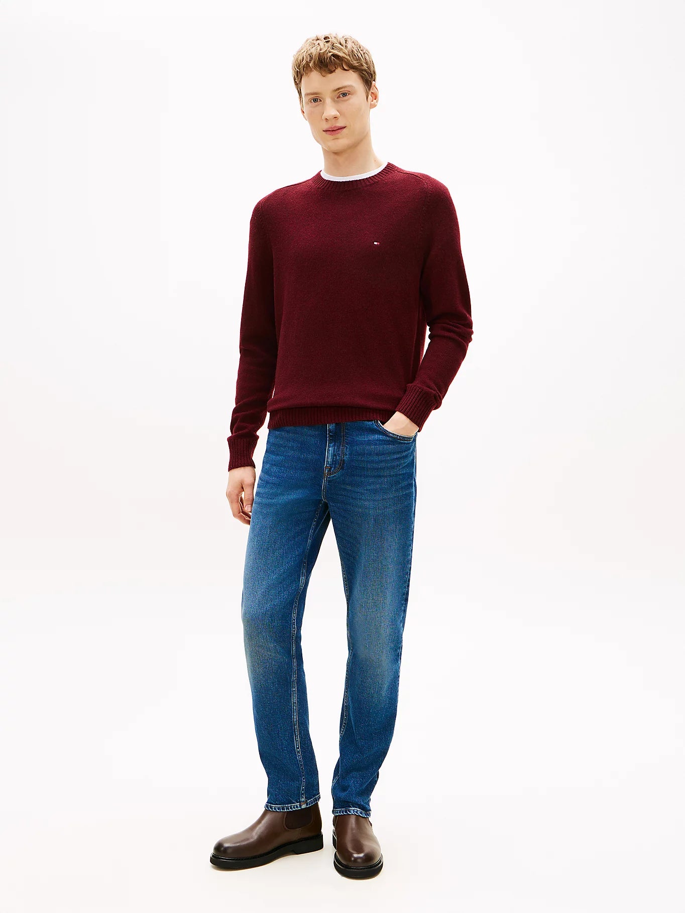 Tommy Hilfiger miesten neulepusero CLAMBSWOOL CREW NECK, viininpunainen