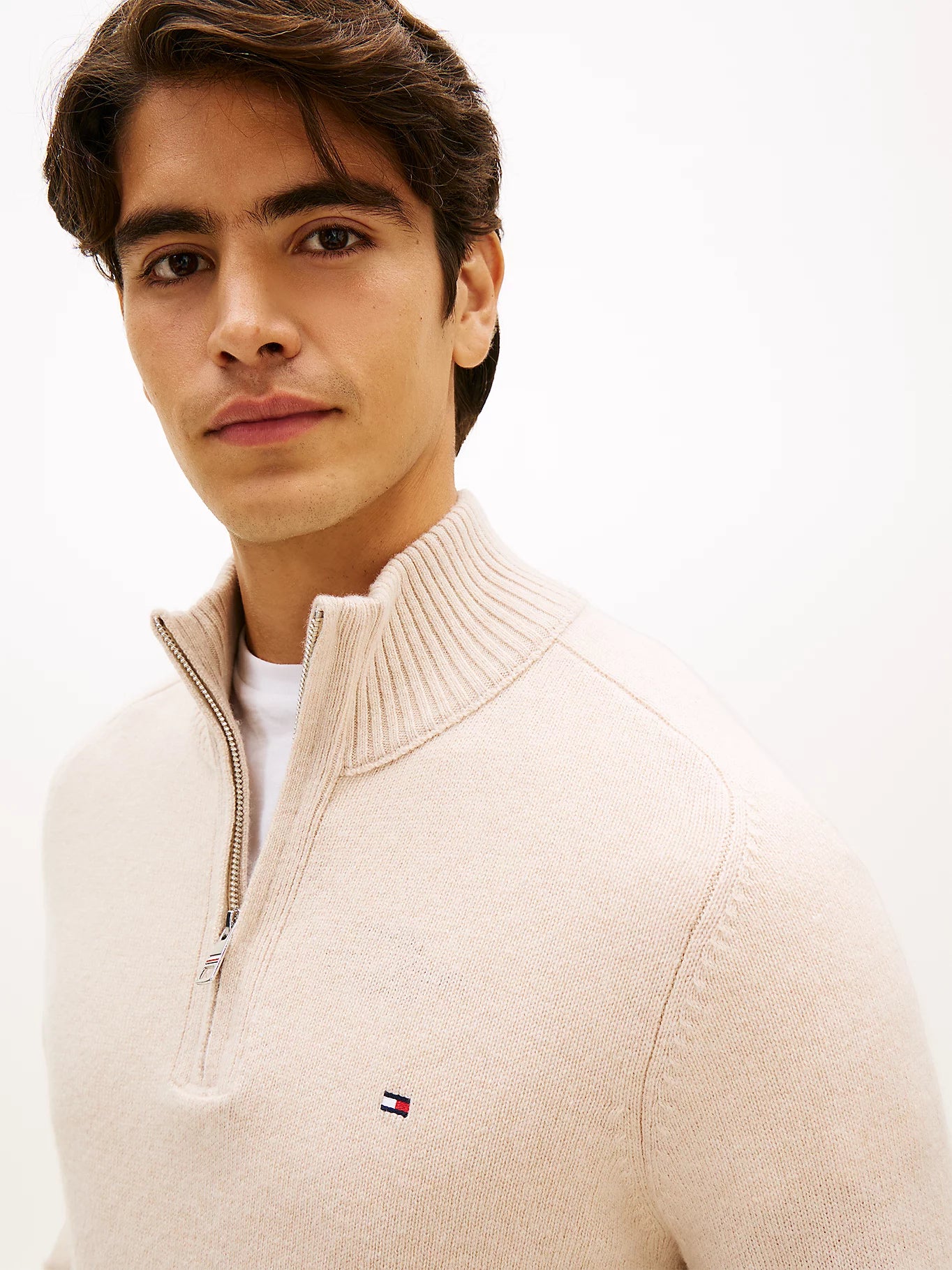 Tommy Hilfiger miesten neulepaita Lambswool Zip Mock, beige