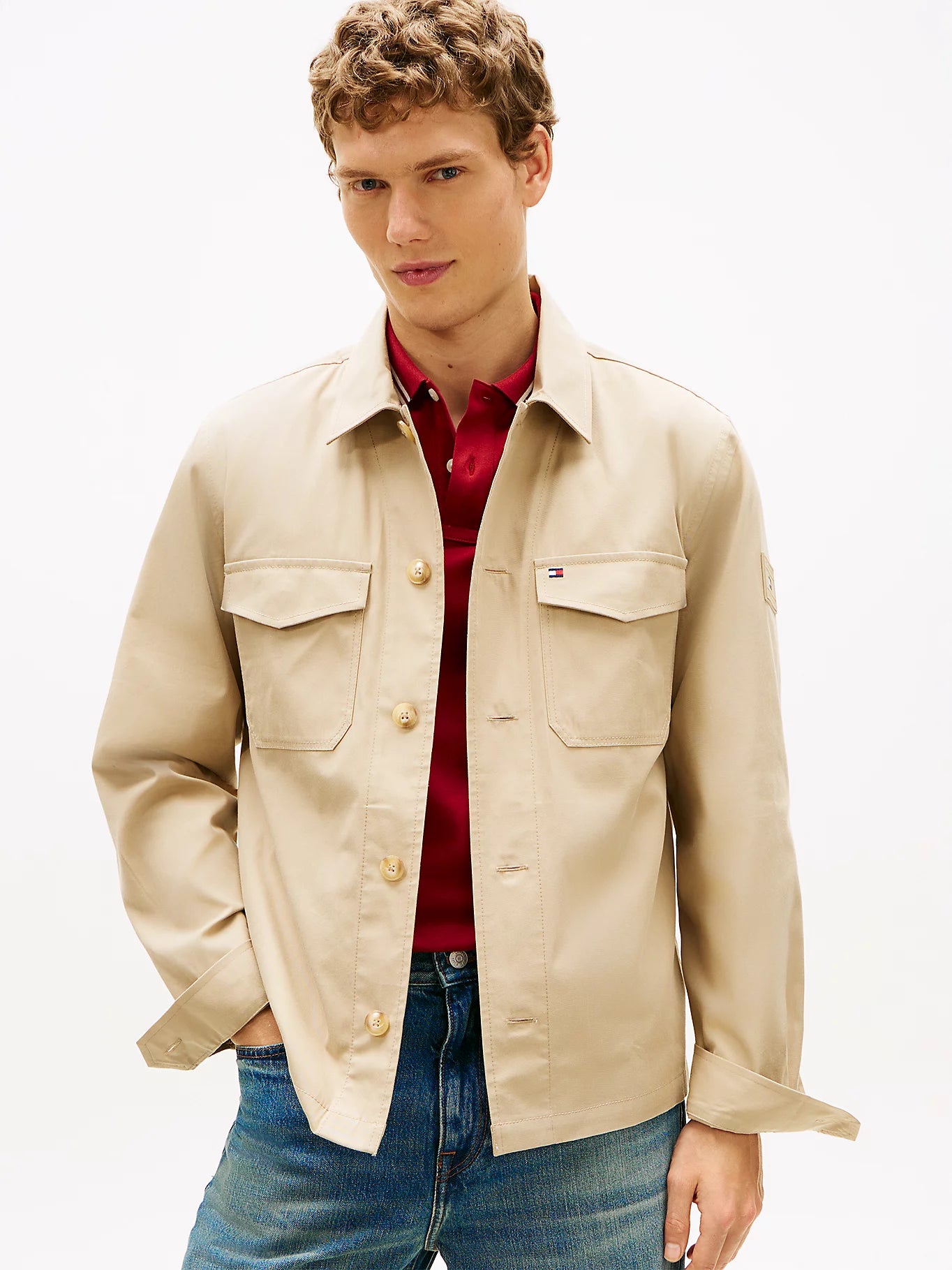 Tommy Hilfiger miesten takki K Cotton Nylon Shirt Jacket, beige