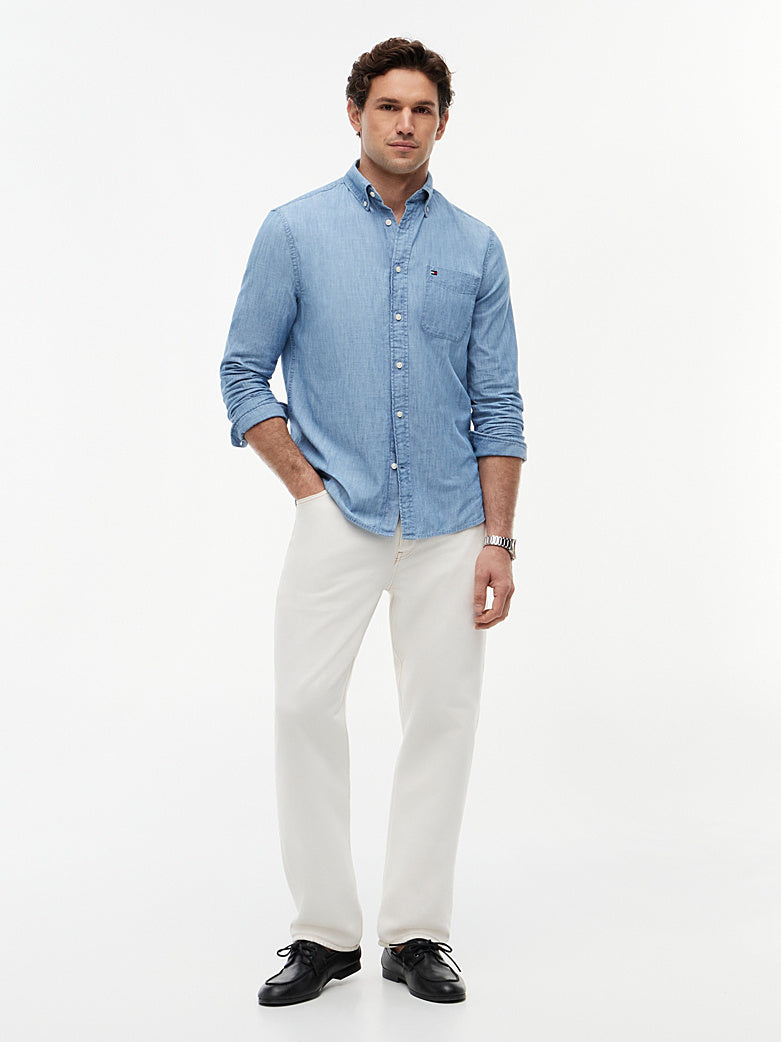 Tommy Hilfiger miesten kauluspaita Chambray Pocket RF Shirt, sininen