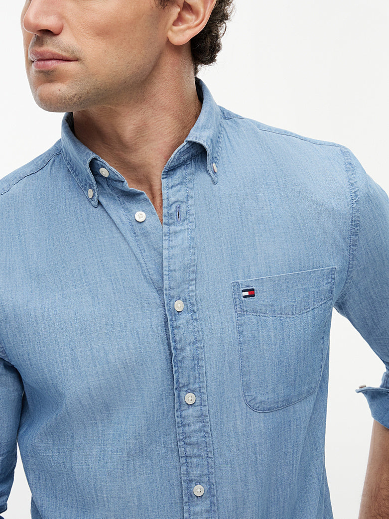 Tommy Hilfiger miesten kauluspaita Chambray Pocket RF Shirt, sininen