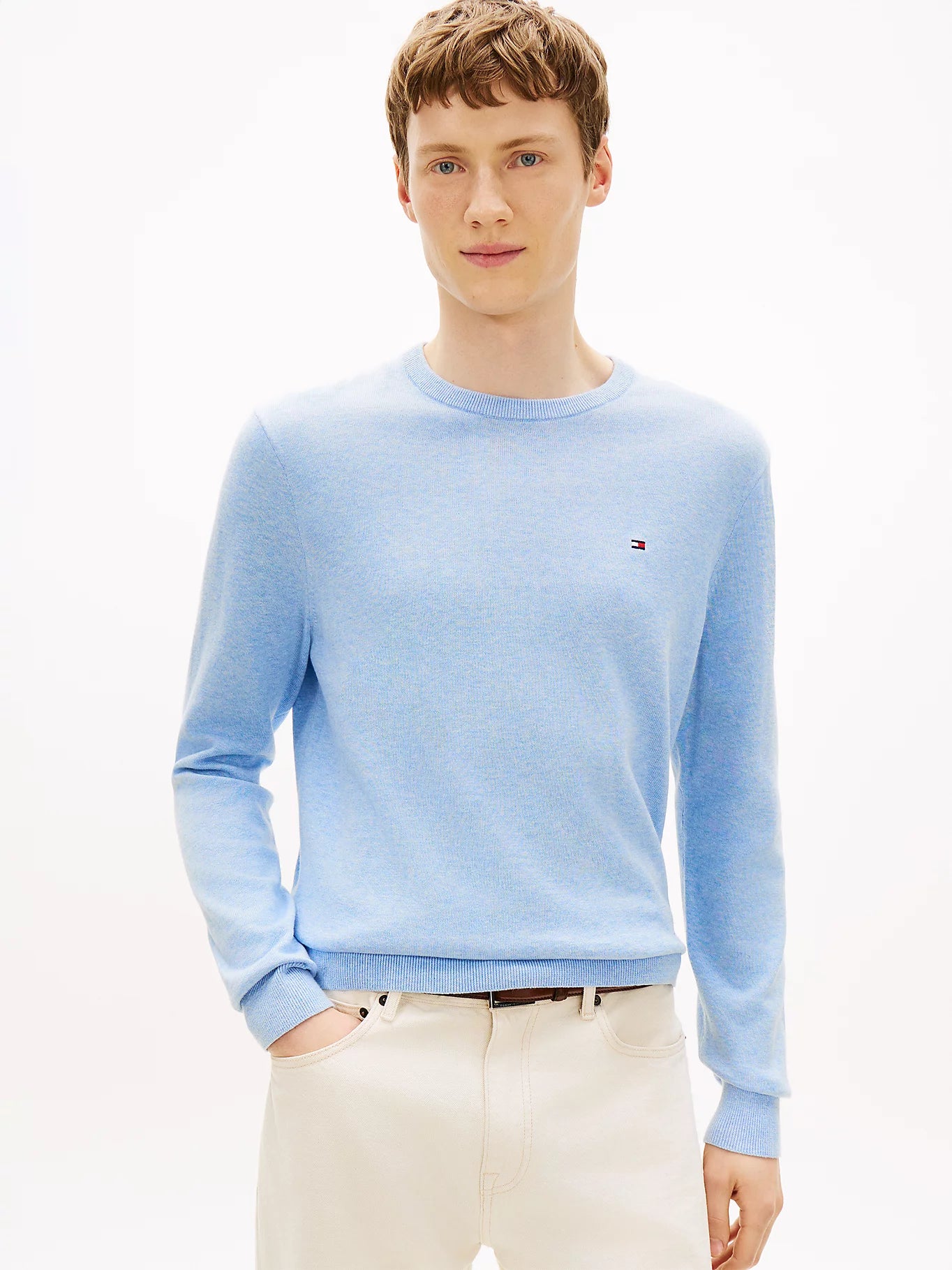 Tommy Hilfiger miesten neulepusero Essential SSNL Cotton Crew Neck, vaaleansininen