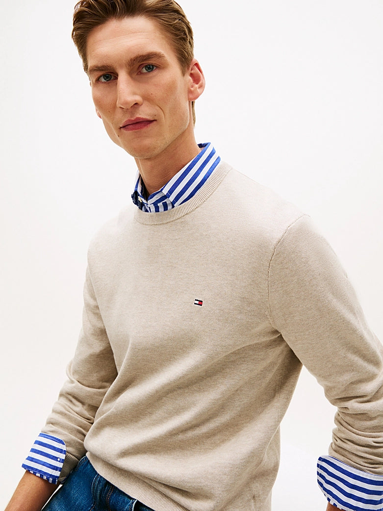 Tommy Hilfiger miesten neule Essential Cotton Crew, Beige