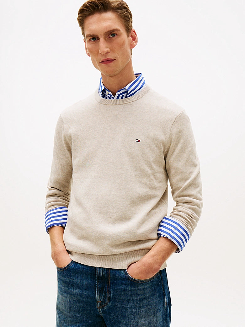 Tommy Hilfiger miesten neule Essential Cotton Crew, Beige
