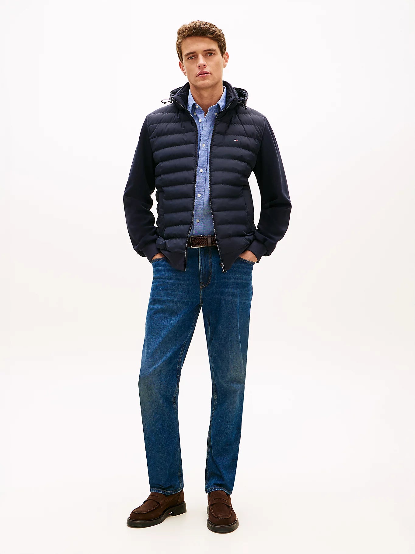 Tommy Hilfiger miesten huppari Mix Media Hooded Zip, tummansininen