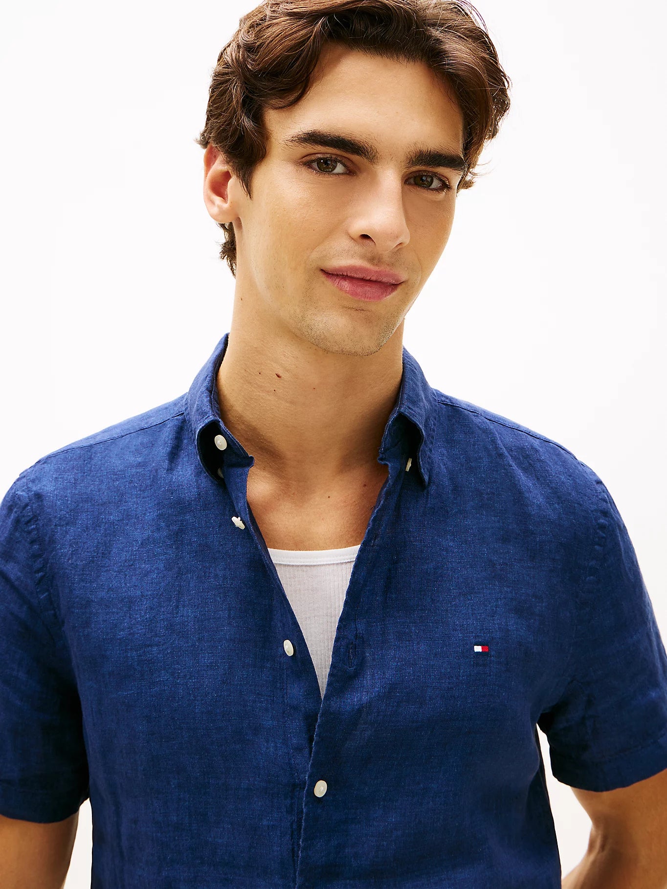 Tommy Hilfiger miesten lyhythihainen kauluspaita Pigment Dyed Linen RF Shirt SS, tummansininen