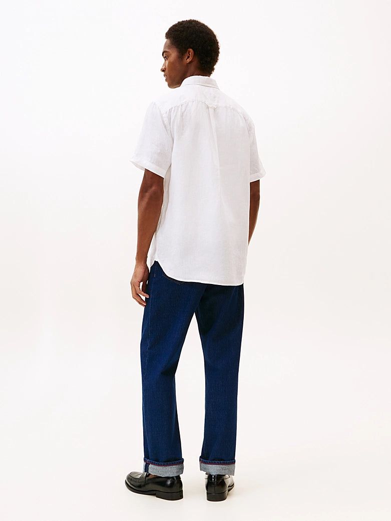 Tommy Hilfiger miesten lyhythihainen kauluspaita Pigment Dyed Linen RF Shirt, valkoinen