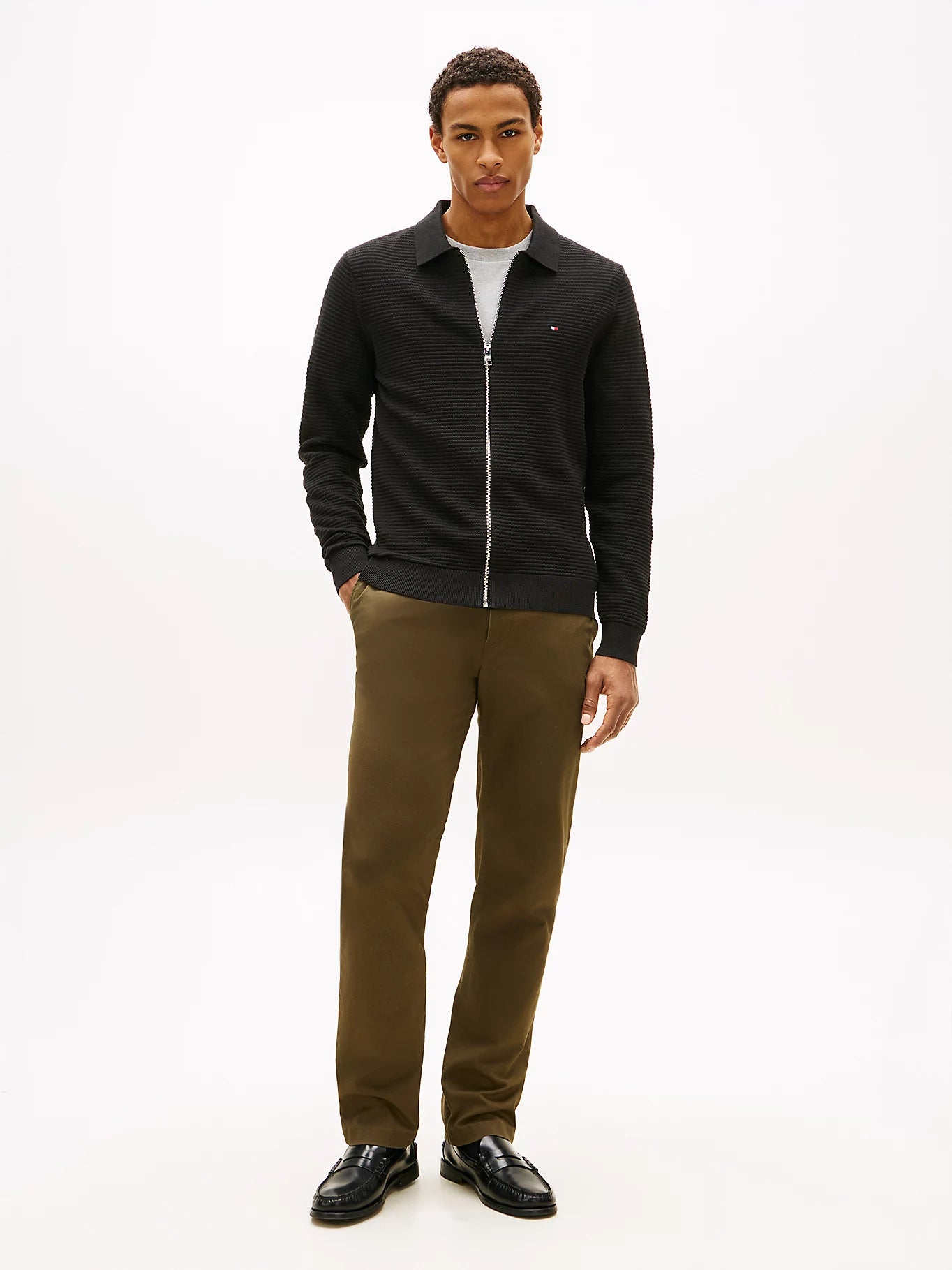 Tommy Hilfiger miesten neuletakki Seasonal Structure Zip Thru Polo, musta