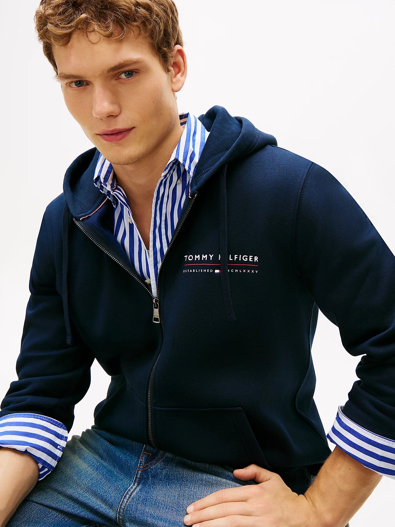 Tommy Hilfiger miesten huppari Brand Love TR Lockup FZ Hoody, tummansininen