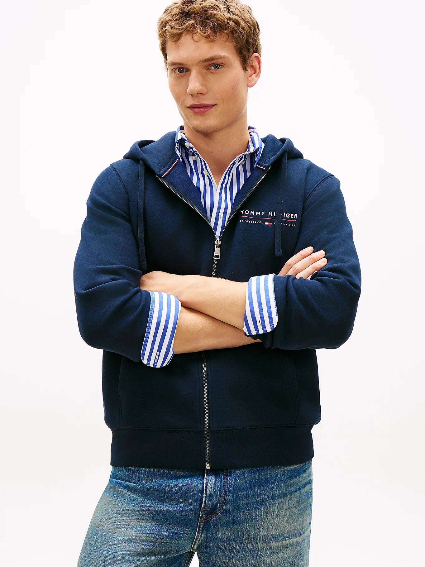 Tommy Hilfiger miesten huppari Brand Love TR Lockup FZ Hoody, tummansininen