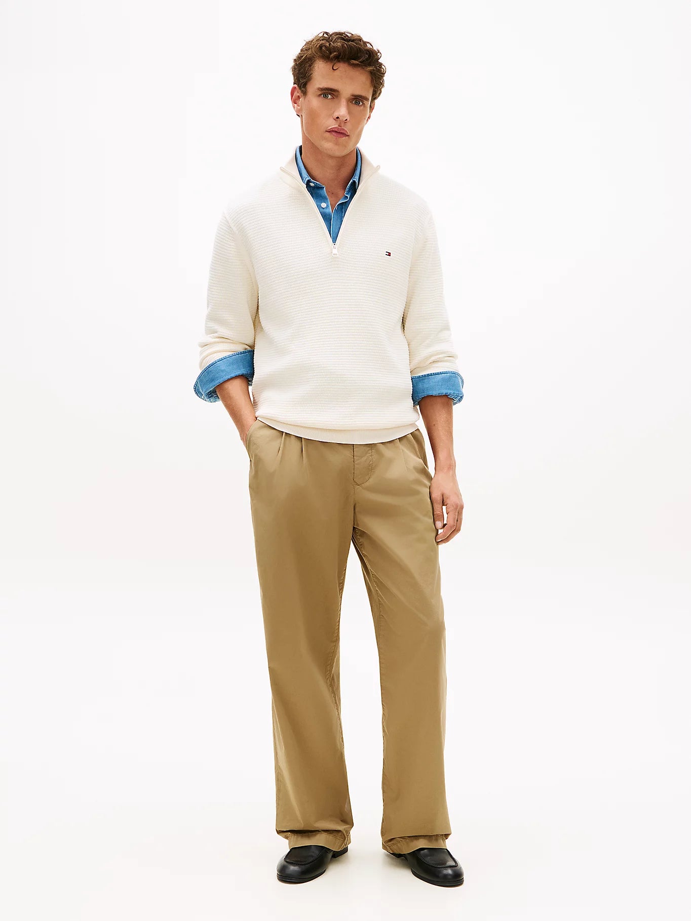 Tommy Hilfiger miesten neulepusero Seasonal Structure Zip Mock, luonnonvalkoinen