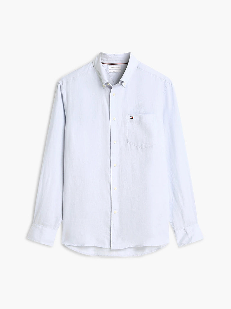 Tommy Hilfiger miesten kauluspaita Pigment Dyed Linen RF Shirt SS, vaaleansininen