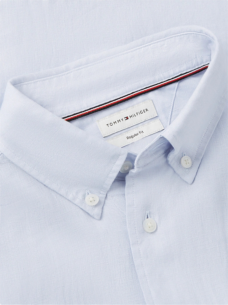 Tommy Hilfiger miesten kauluspaita Pigment Dyed Linen RF Shirt SS, vaaleansininen