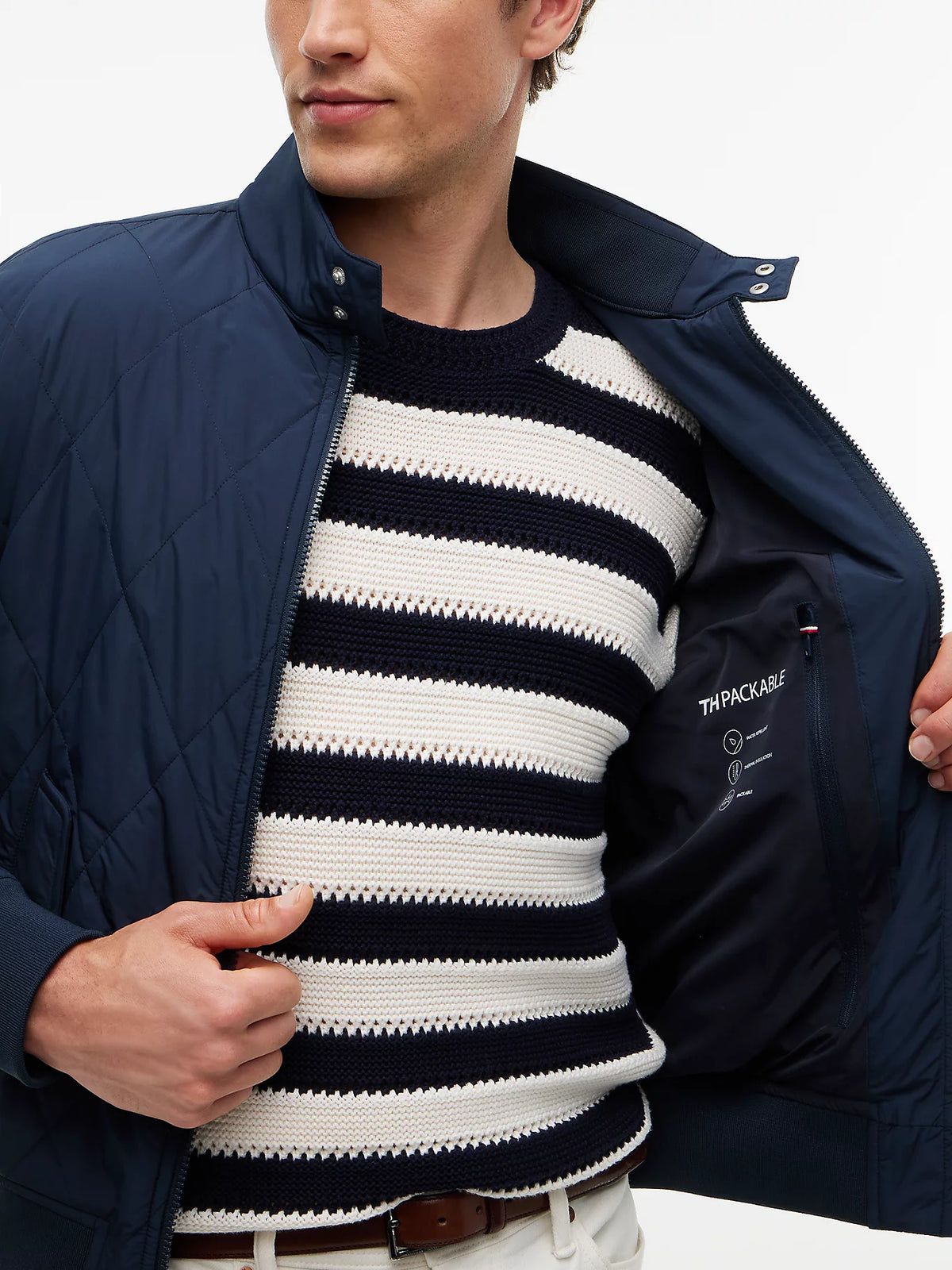 Tommy Hilfiger miesten takki Water Repellent Packable Quilted Harrington Jacket, tummansininen
