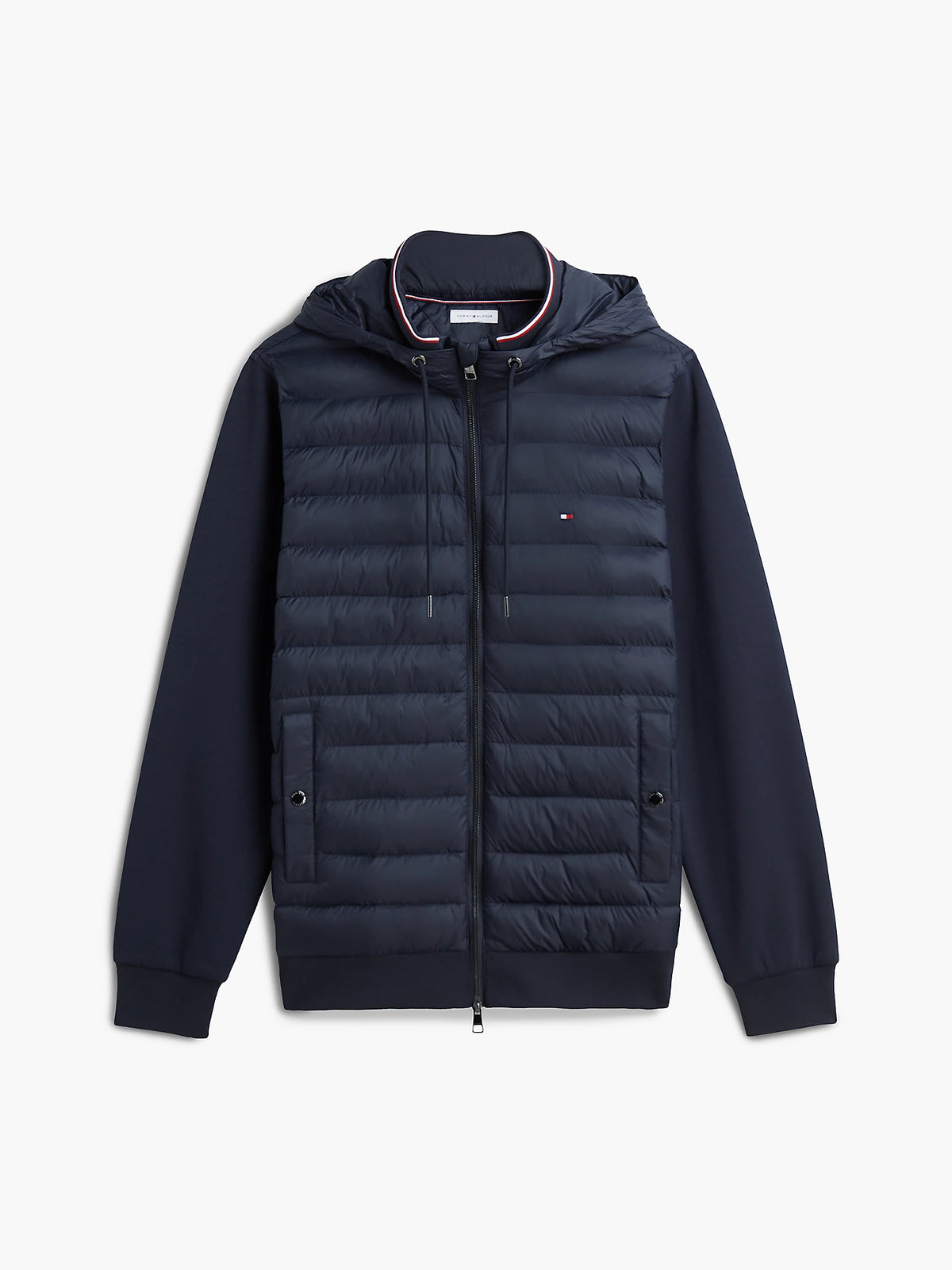 Tommy Hilfiger miesten hybriditakki Mixed Texture Zip-Thru Hooded Sweatshirt, tummansininen
