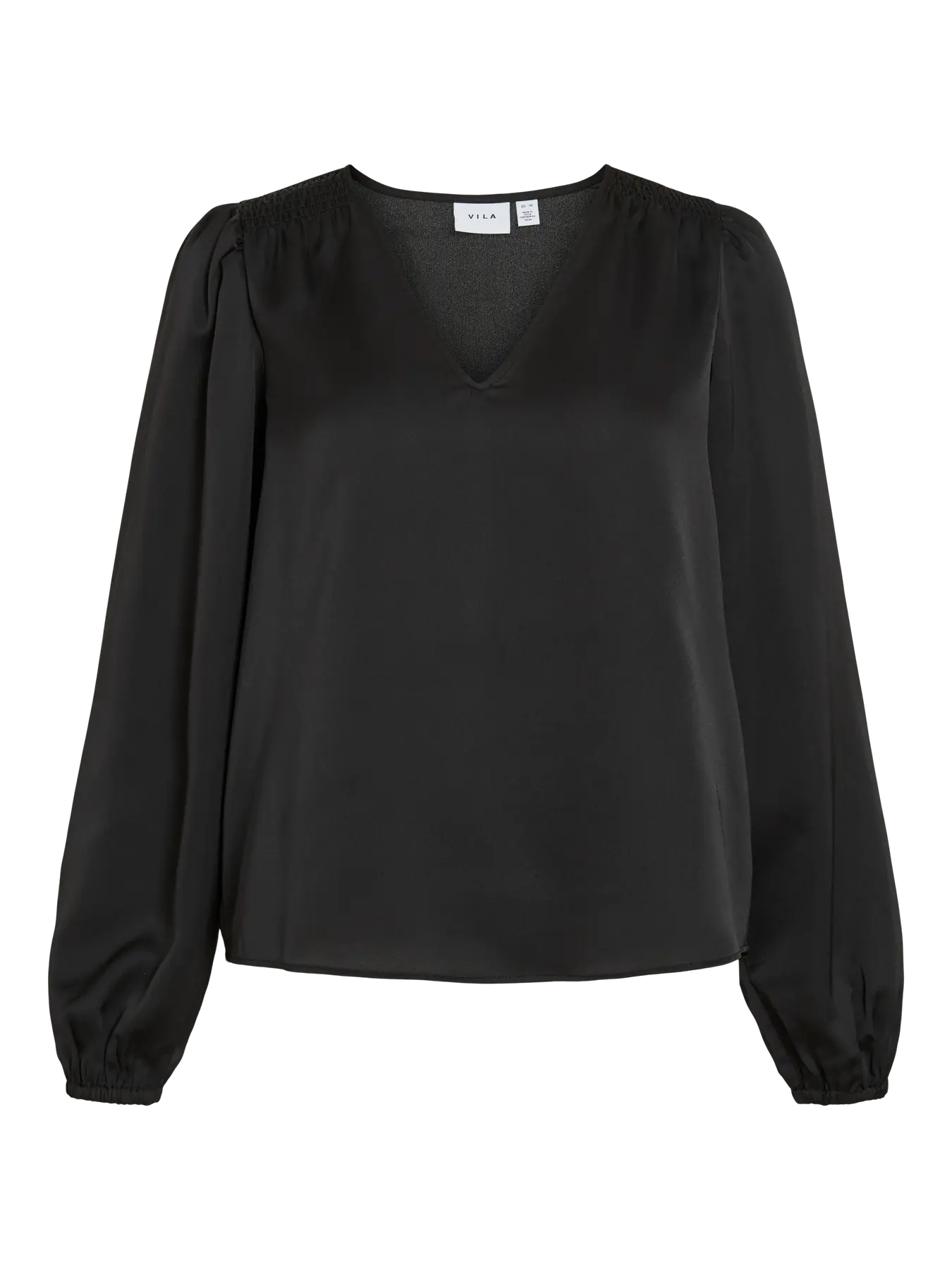 Vila naisten pusero Vielette L/S Smock Satin Top, musta