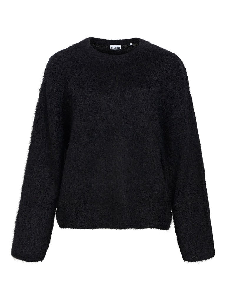 Object naisten neulepusero Harry L/S LO Knit Pullover, musta
