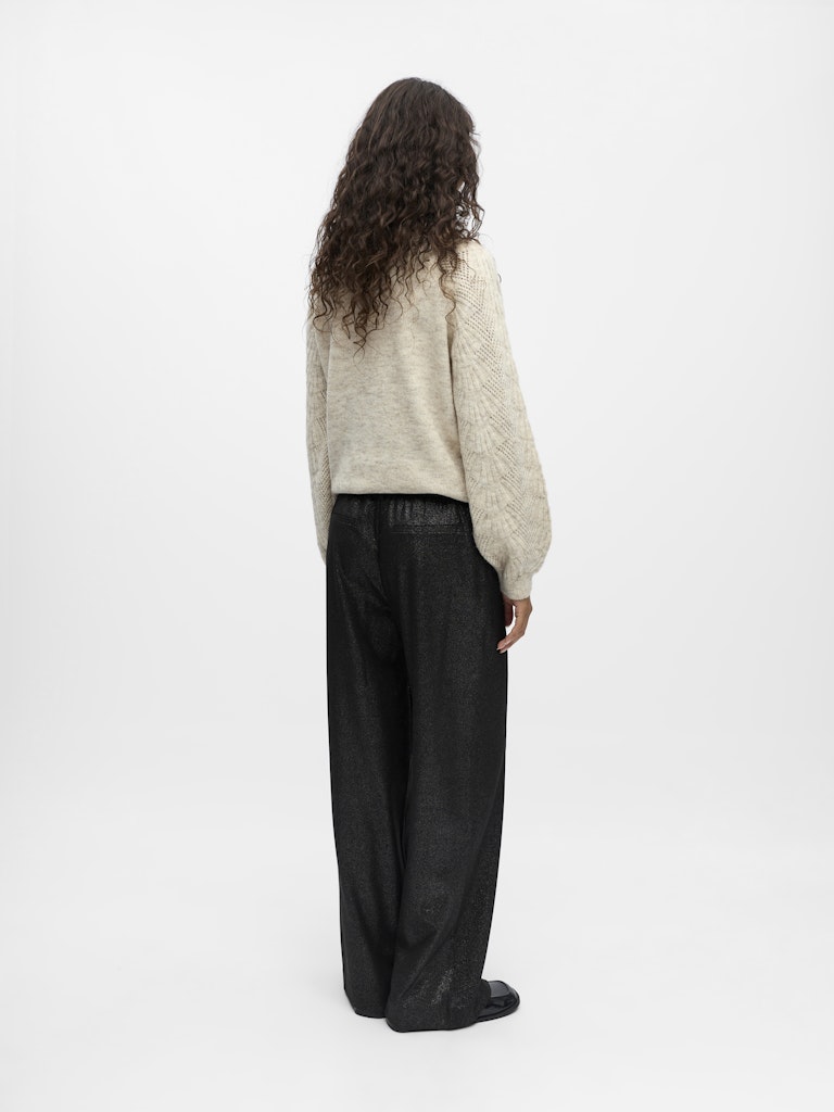 Object naisten housut ObjLisa Wide Pant, Black Silver glitter