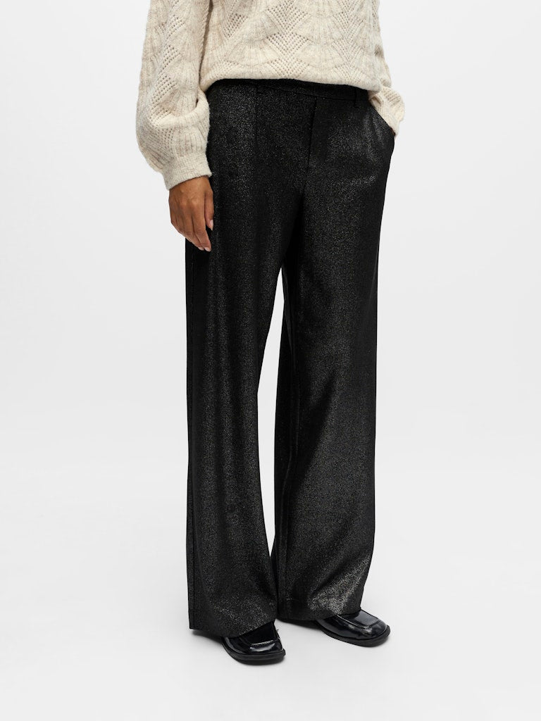 Object naisten housut ObjLisa Wide Pant, Black Silver glitter