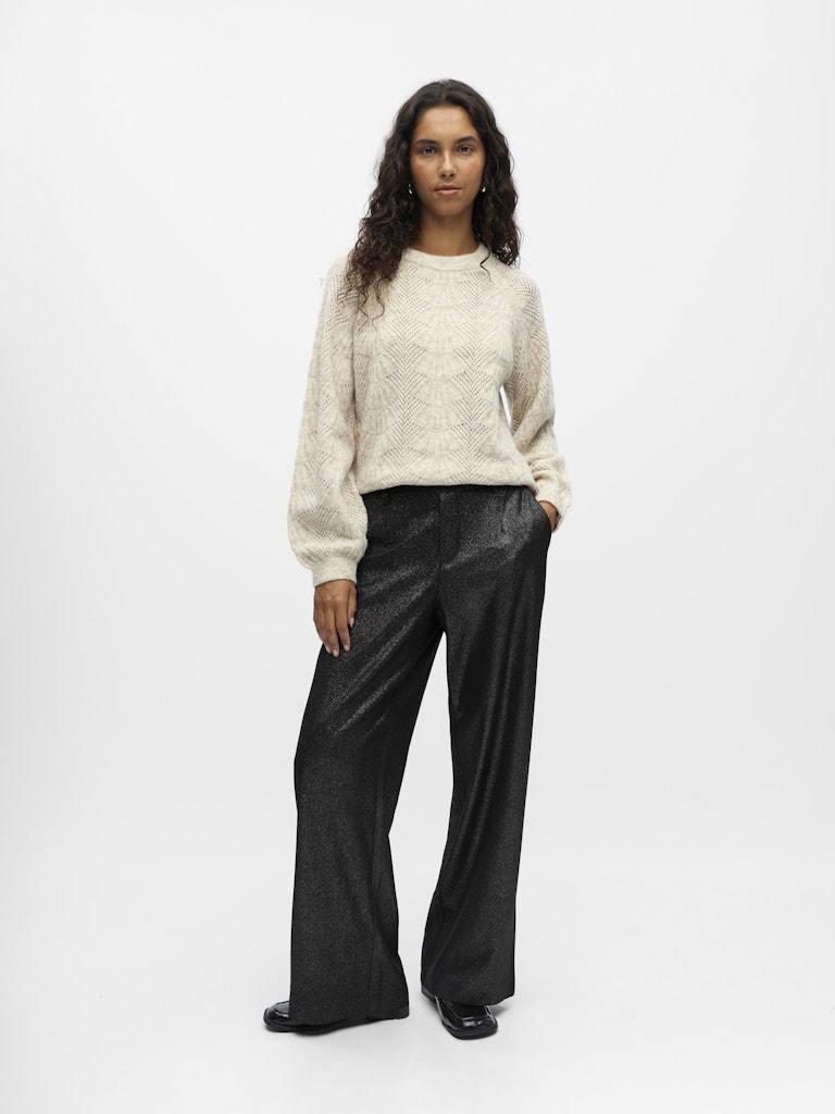 Object naisten housut ObjLisa Wide Pant, Black Silver glitter