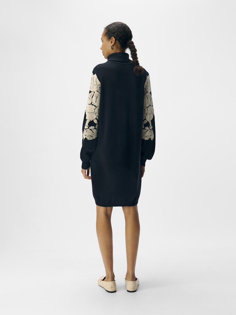 Object naisten neulemekko Ray L/S Knit Rollneck Dress, Black Sandshell flow