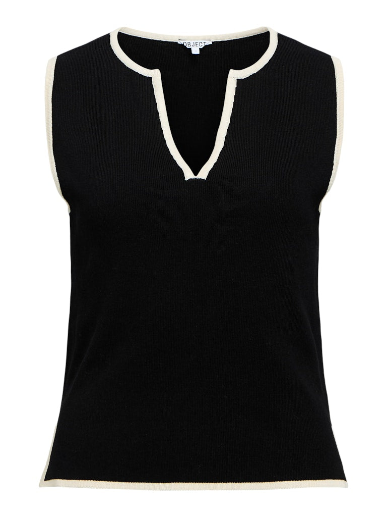 Object naisten toppi OBJVIVA S/L Re V-Neck Knit Top, Black Birch constras