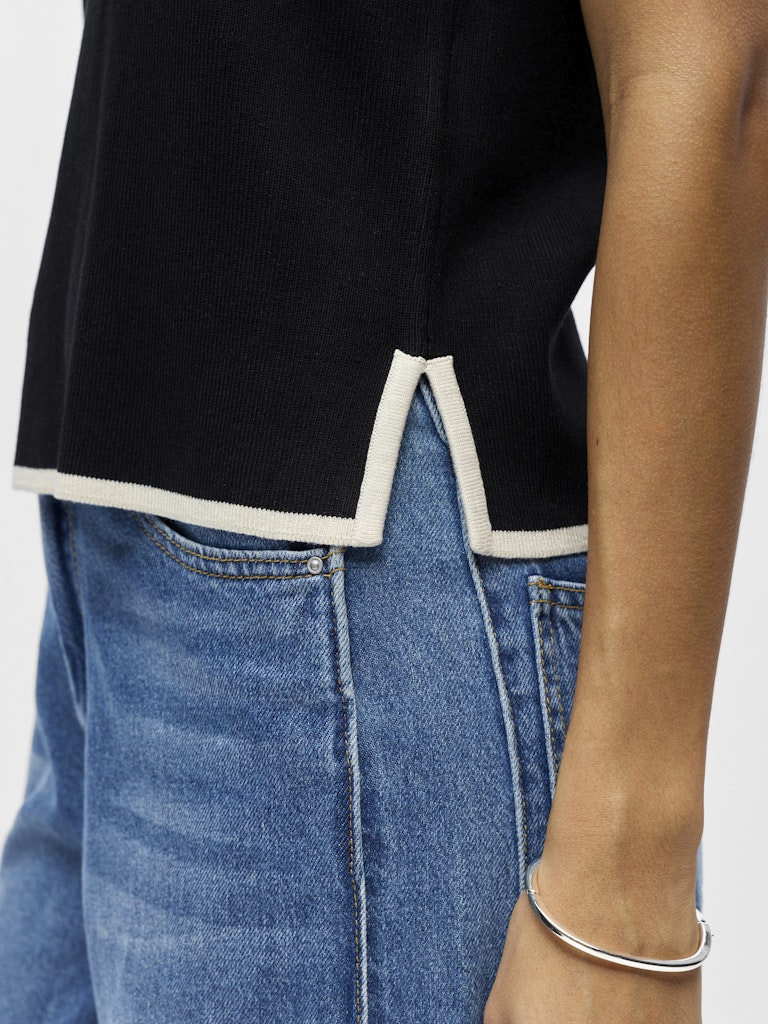 Object naisten toppi OBJVIVA S/L Re V-Neck Knit Top, Black Birch constras