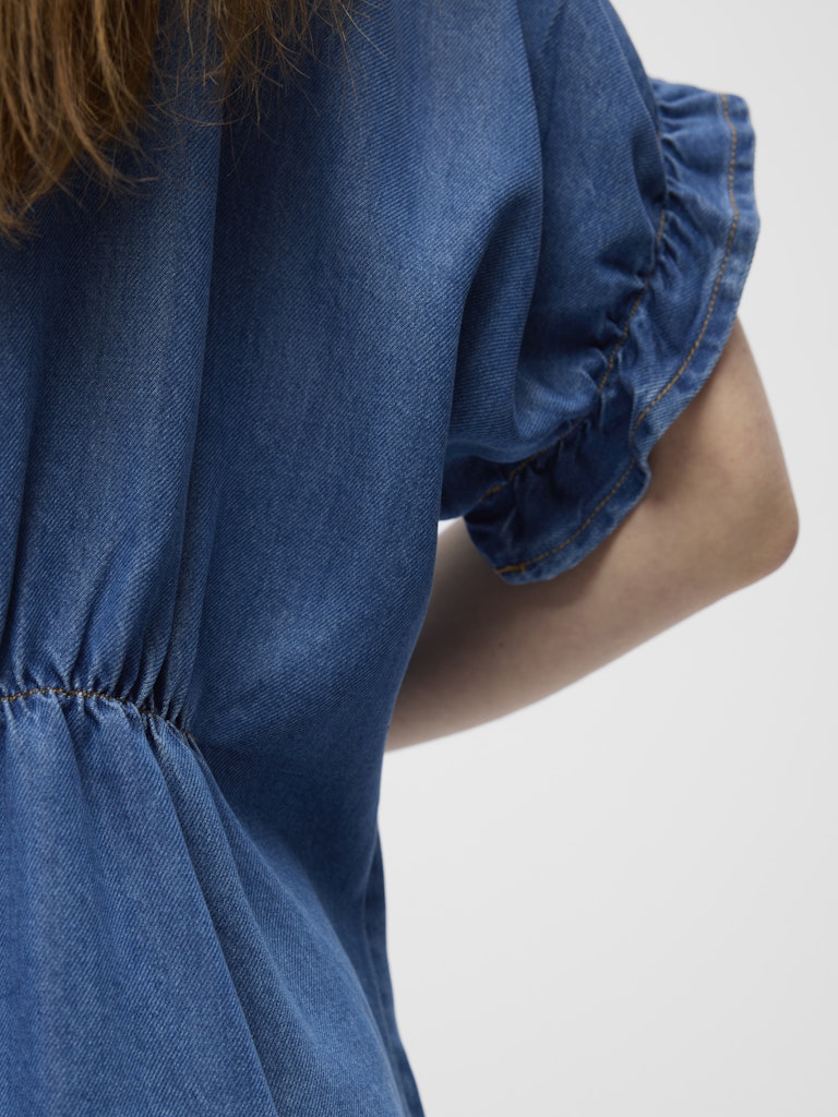 Object naisten pusero OBJFRAME 2/4 V-Neck RE Top, Medium Blue Denim