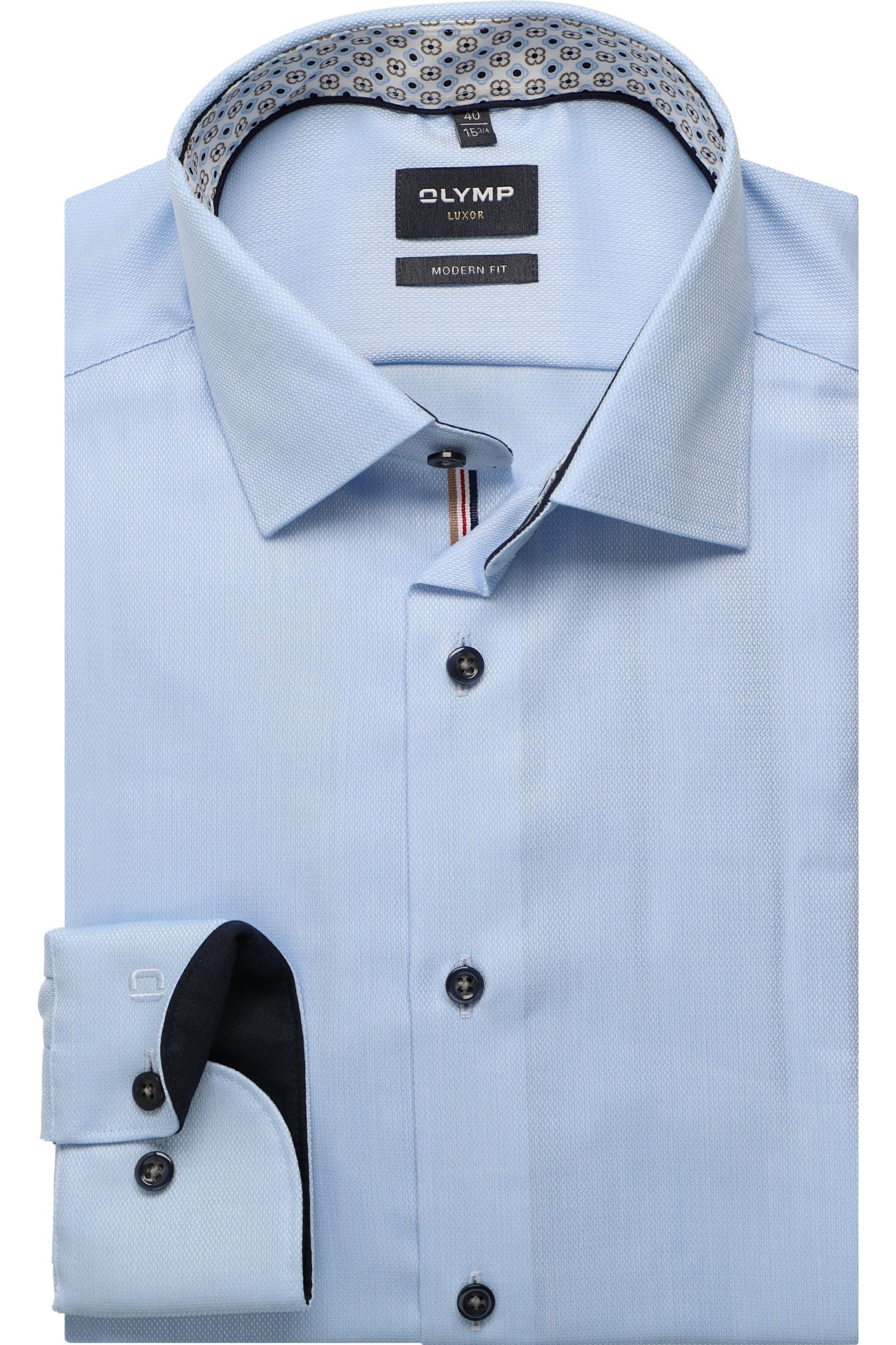 Olymp kauluspaita Luxor Modern Fit Contrast Print, vaaleansininen