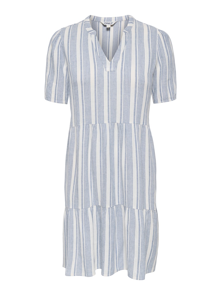 Only naisten mekko ONLTiri-Goa SS V-Neck Lin Dress, raidallinen sininen
