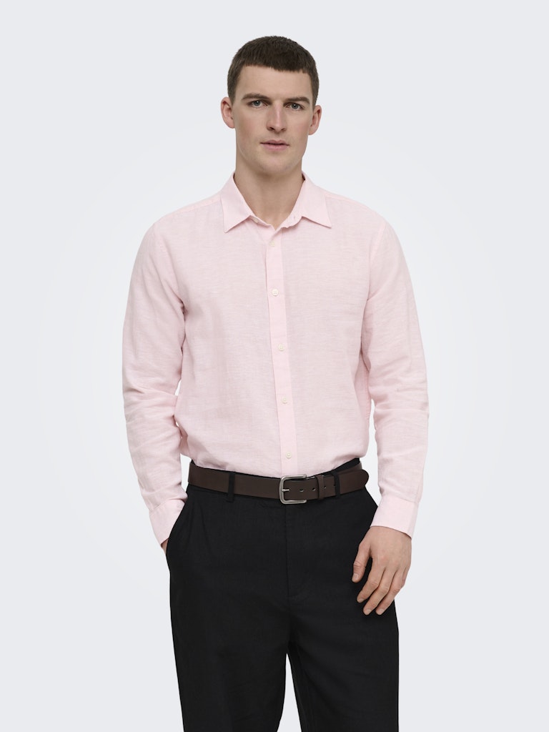 Only and Sons miesten kauluspaita ONSCaiden Life LS Solid Linen Blend Noos, Veiled Pink
