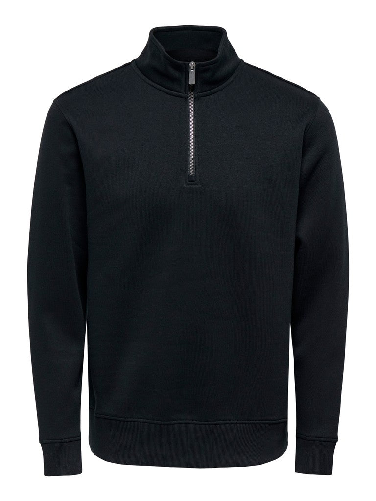 Only & Sons miesten collegepaita OnsCeres Half Zip, musta