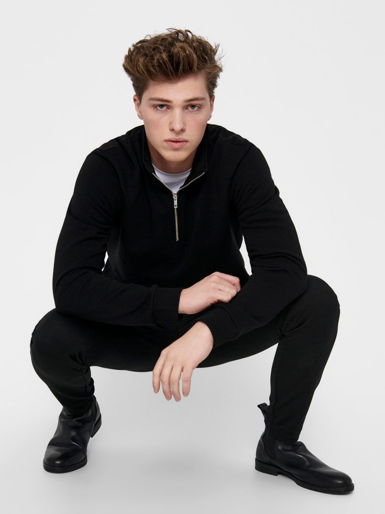 Only & Sons miesten collegepaita OnsCeres Half Zip, musta