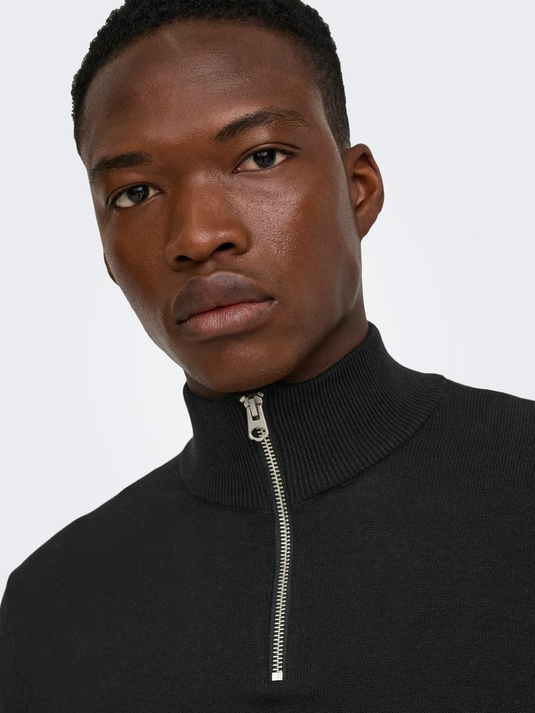 Only and Sons miesten neulepusero Alex Half Zip, musta