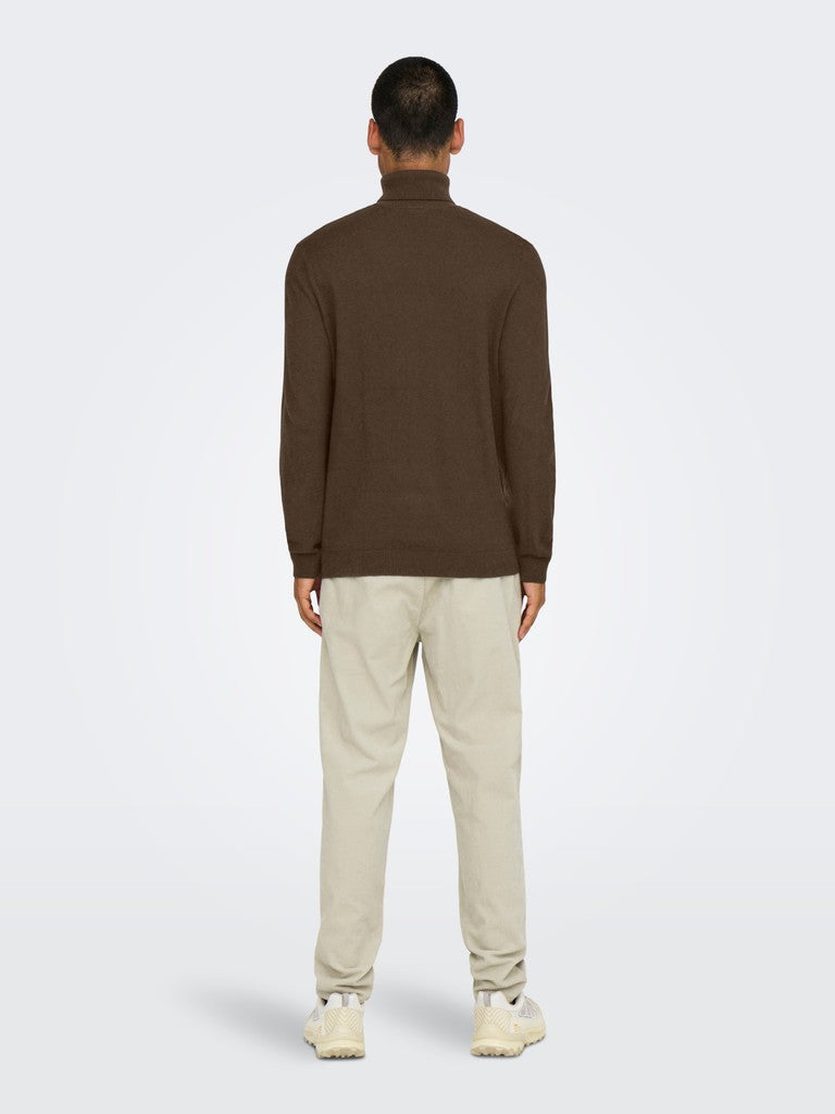 Only and Sons miesten neulepusero Loui Reg 12 Mel Roll Knit, Coffee Bean Melange
