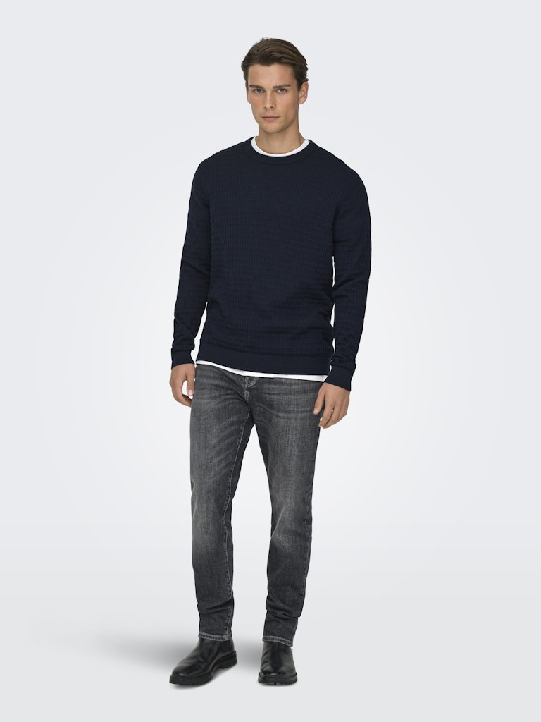 Only and Sons miesten neulepusero ONSBERRY REG 12 LS CREW KNIT FRML NOOS, Dark Sapphire