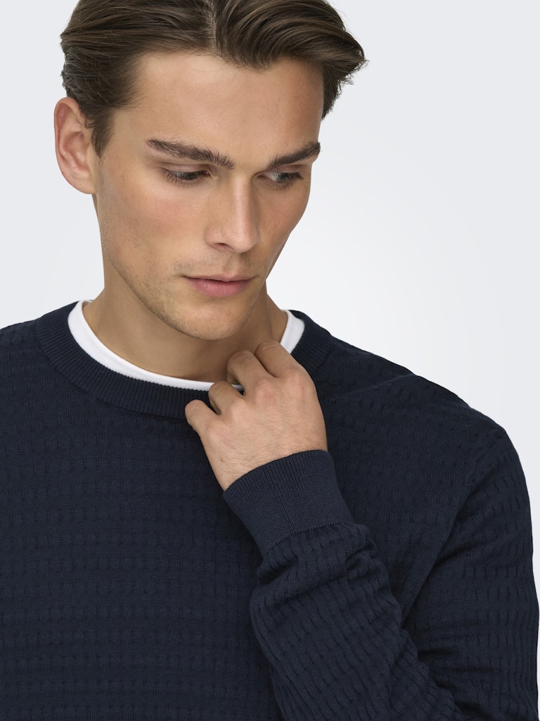 Only and Sons miesten neulepusero ONSBERRY REG 12 LS CREW KNIT FRML NOOS, Dark Sapphire