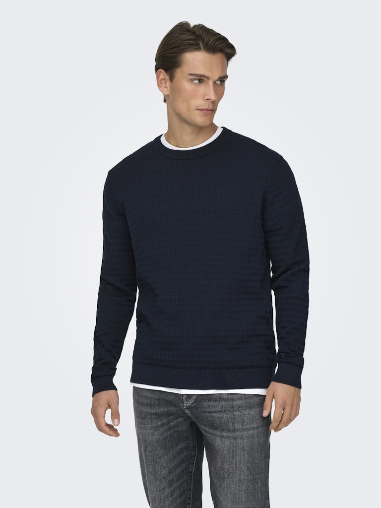 Only and Sons miesten neulepusero ONSBERRY REG 12 LS CREW KNIT FRML NOOS, Dark Sapphire