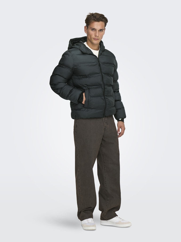 Only and Sons miesten takki K UNION SEAMLES LIFE HOOD PUFFER JACKET, musta