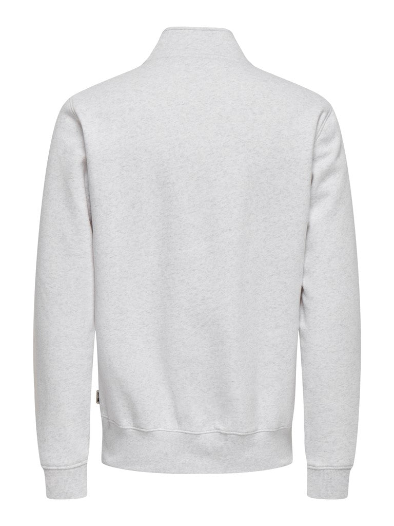 Only and Sons miesten collegepaita Ceres Half Zip, Super Light Grey Melange