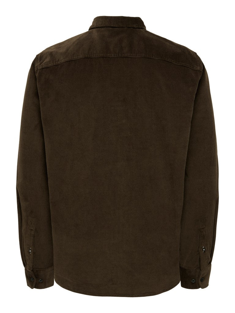 Only and Sons miesten kauluspaita Michael 18w Reg Cord Stretch Ls, Demitasse