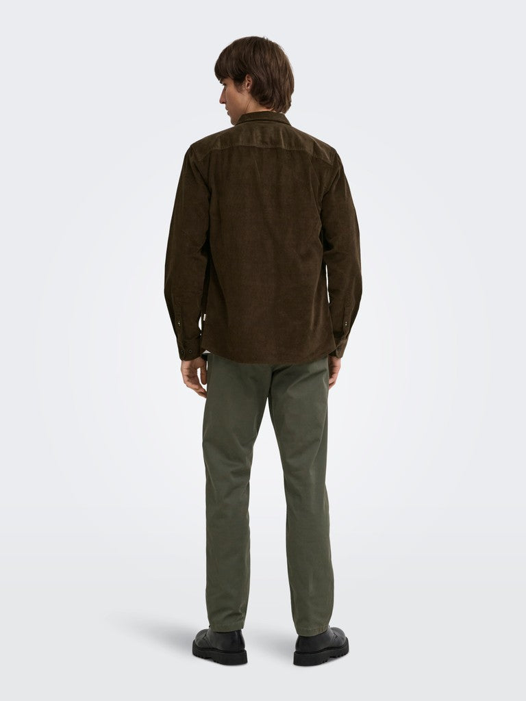 Only and Sons miesten kauluspaita Michael 18w Reg Cord Stretch Ls, Demitasse