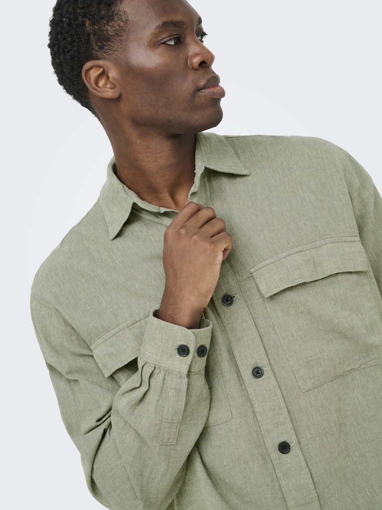 Only and Sons miesten paitatakki ONSCaiden LS Overshirt Linen Blend, Swamp