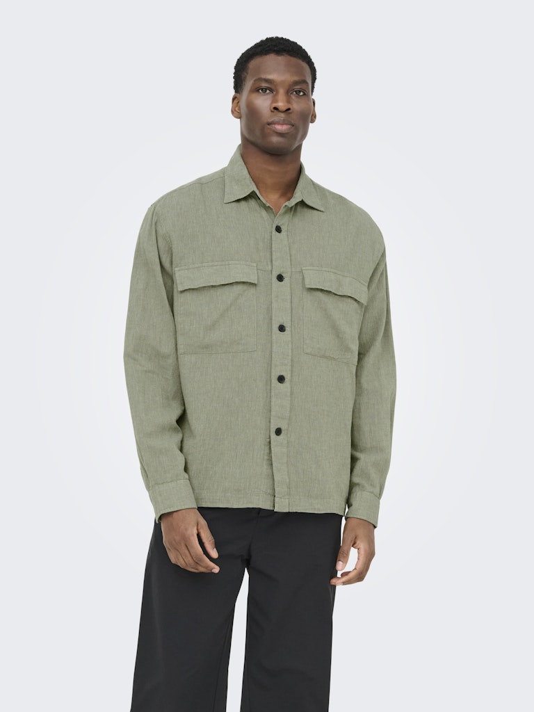 Only and Sons miesten paitatakki ONSCaiden LS Overshirt Linen Blend, Swamp