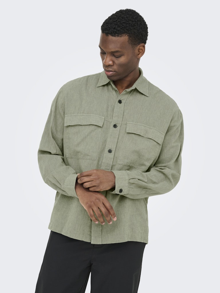 Only and Sons miesten paitatakki ONSCaiden LS Overshirt Linen Blend, Swamp